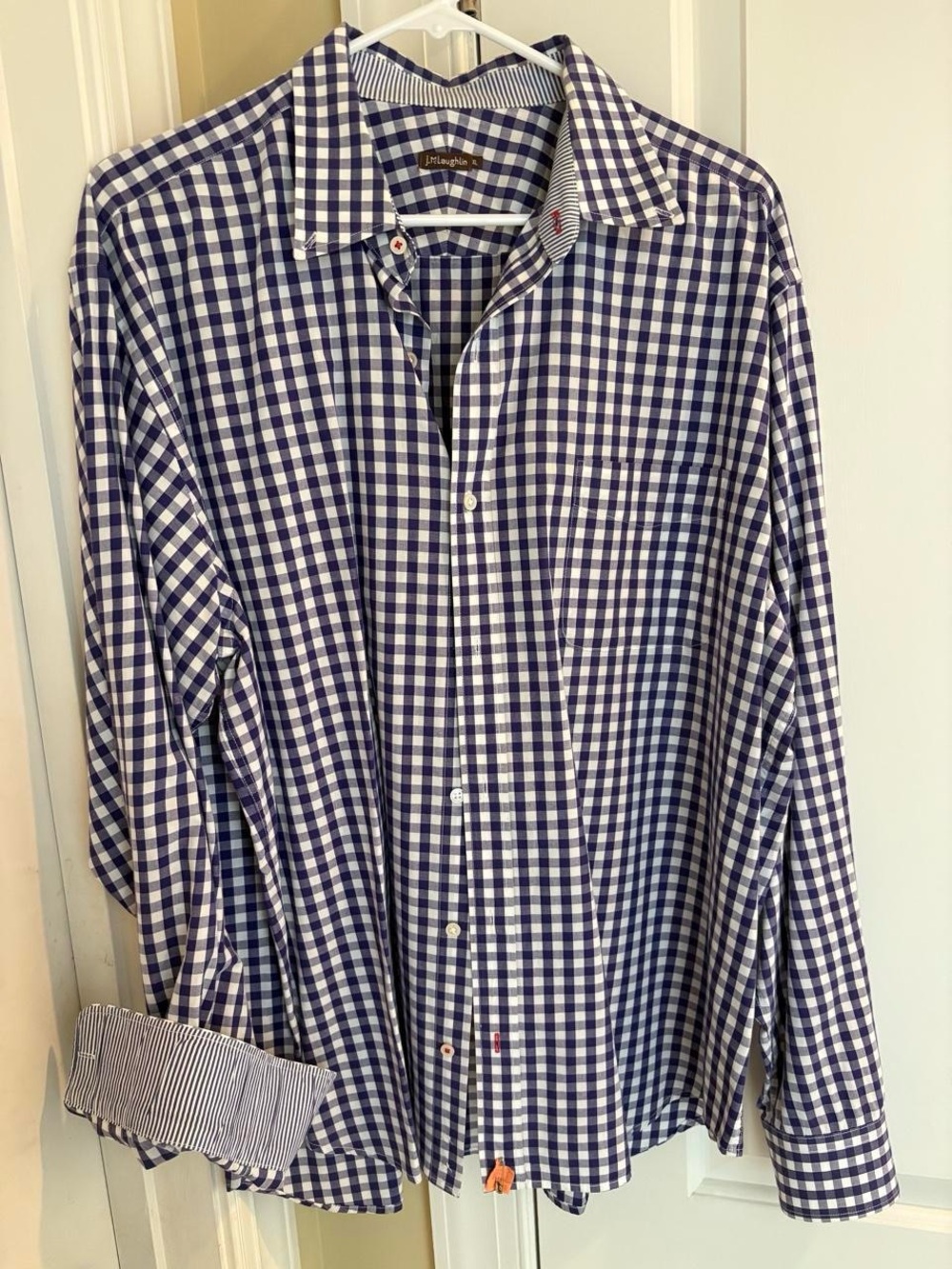 J. McLaughlin Blue and White Gingham Button-Down Shirt